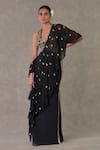Buy_Masaba_Black Textured Knit Embroidered Pitta V Neck Paan Phool Saree Gown_at_Aza_Fashions
