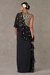 Shop_Masaba_Black Textured Knit Embroidered Pitta V Neck Paan Phool Saree Gown_at_Aza_Fashions