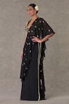 Buy_Masaba_Black Textured Knit Embroidered Pitta V Neck Paan Phool Saree Gown_Online_at_Aza_Fashions