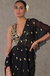 Masaba_Black Textured Knit Embroidered Pitta V Neck Paan Phool Saree Gown_at_Aza_Fashions