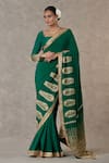 Masaba_Green Saree Crepe Silk Embellished Son Patti With Unstitched Blouse Piece_Online_at_Aza_Fashions