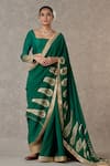 Buy_Masaba_Green Saree Crepe Silk Embellished Trikone Son Patti Salwar Set _at_Aza_Fashions