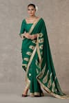 Shop_Masaba_Green Saree Crepe Silk Embellished Trikone Son Patti Salwar Set _at_Aza_Fashions