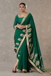 Buy_Masaba_Green Saree Crepe Silk Embellished Trikone Son Patti Salwar Set _Online_at_Aza_Fashions