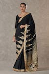 Buy_Masaba_Black Crepe, Silk Son Patti Embellished Saree With Unstitched Blouse Piece _at_Aza_Fashions