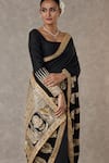 Masaba_Black Crepe, Silk Son Patti Embellished Saree With Unstitched Blouse Piece _Online_at_Aza_Fashions