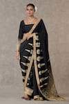 Masaba_Black Saree Crepe Silk Embellished Trikone Son Chidiya Salwar Set_Online_at_Aza_Fashions