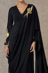 Masaba_Black Heavy Crepe Placement Embellished Son Chidiya V Neck Saree Gown_Online_at_Aza_Fashions