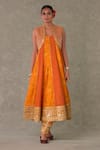 Buy_Masaba_Orange Raw Silk Print Floral Narangi Bagh Anarkali And Salwar Set With Jacket_at_Aza_Fashions