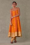 Masaba_Orange Raw Silk Print Floral Narangi Bagh Anarkali And Salwar Set With Jacket_Online_at_Aza_Fashions