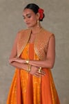 Masaba_Orange Raw Silk Print Floral Narangi Bagh Anarkali And Salwar Set With Jacket_at_Aza_Fashions