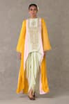 Masaba_Multi Color Raw Silk Embroidery Haathphool Trikone Motif Tunic With Tulip Pant_Online_at_Aza_Fashions