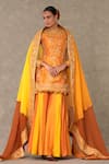 Buy_Masaba_Orange Kurta And Sharara Raw Silk Print Floral Narangi Bagh Embroidered Set_at_Aza_Fashions