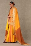 Masaba_Orange Kurta And Sharara Raw Silk Print Floral Narangi Bagh Embroidered Set_Online_at_Aza_Fashions