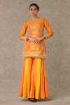Shop_Masaba_Orange Kurta And Sharara Raw Silk Print Floral Narangi Bagh Embroidered Set_Online_at_Aza_Fashions