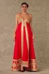 Masaba_Red Cotton Silk Embroidery Haath Phool Pattern Front Slit Anarkali Palazzo Set_Online_at_Aza_Fashions