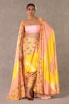 Buy_Masaba_Yellow Raw Silk Print Candy Swirl Tube And Wallflower Cape Drop Crotch Pant Set_at_Aza_Fashions