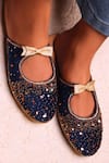 Buy_Sandalwali_Blue Sequins Gloria Velvet Embellished Bow Mules _at_Aza_Fashions