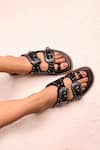 Sandalwali_Black Circular Studs Noreen Textured Leather Sandal_Online_at_Aza_Fashions