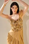 Buy_One Knot One_Gold Crinkled Crepe Satin And Organza Embellished Sequins Sweetheart Bodice Gown _Online_at_Aza_Fashions