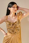 Shop_One Knot One_Gold Crinkled Crepe Satin And Organza Embellished Sequins Sweetheart Bodice Gown _Online_at_Aza_Fashions