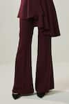 Shop_One Knot One_Wine Banana Crepe Lycra Plain Spread V Neck Asymmetric Top With Pant_Online_at_Aza_Fashions