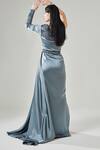 One Knot One_Grey Heavyweight Satin Placement Embellished Side Trail Gown With Belt_Online_at_Aza_Fashions