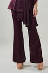 Shop_One Knot One_Wine Matte Finish Satin Plain Asymmetric Neck High Low Top With Pant _Online_at_Aza_Fashions