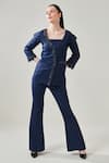 Buy_One Knot One_Blue Metallic Georgette Placement Embellished Sequins Blazer V Tonal Pant Set _at_Aza_Fashions