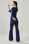 One Knot One_Blue Metallic Georgette Placement Embellished Sequins Blazer V Tonal Pant Set _Online_at_Aza_Fashions