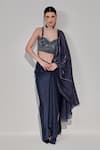 Buy_One Knot One_Grey Saree Silk Satin Embroidery Cutdana Solid Pre-draped With Blouse _at_Aza_Fashions