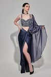 Buy_One Knot One_Grey Saree Silk Satin Embroidery Cutdana Solid Pre-draped With Blouse _Online_at_Aza_Fashions