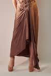 Shop_One Knot One_Brown Jacket Habutai Silk Embroidery Sequin V Sleeveless And Draped Skirt Set _Online_at_Aza_Fashions