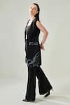 Buy_One Knot One_Black Banana Crepe Lycra Stretch Embroidery Sequin Open Wave Blazer Pant Set_Online_at_Aza_Fashions