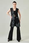 Shop_One Knot One_Black Banana Crepe Lycra Stretch Embroidery Sequin Open Wave Blazer Pant Set_Online_at_Aza_Fashions