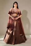 Buy_One Knot One_Brown Blouse Crepe Embroidery Sequin Sweetheart Neck Ombre Lehenga Set_at_Aza_Fashions