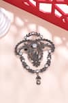 Shop_Cosa Nostraa_Grey Glass Stone Fab Floral Carved Brooch _at_Aza_Fashions