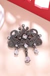 Shop_Cosa Nostraa_Grey Glass Stone Ornate Glory Carved Brooch _at_Aza_Fashions