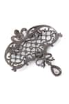 Cosa Nostraa_Grey Glass Stone Bow And Beauty Carved Brooch _at_Aza_Fashions