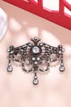 Shop_Cosa Nostraa_Grey Glass Stones Antique Marvel Embellished Brooch _at_Aza_Fashions