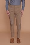 Lacquer Embassy_Brown Cotton Placement Patch Work Gingham Jacrone Trouser  _Online_at_Aza_Fashions