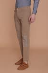 Buy_Lacquer Embassy_Brown Cotton Placement Patch Work Gingham Jacrone Trouser  _Online_at_Aza_Fashions