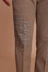 Lacquer Embassy_Brown Cotton Placement Patch Work Gingham Jacrone Trouser  _at_Aza_Fashions