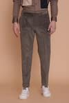 Lacquer Embassy_Green Corduroy Plain Olea Trouser  _Online_at_Aza_Fashions