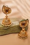 Shop_Anjali Jain_Gold Plated Stone Paisley Carved Jhumkas _at_Aza_Fashions