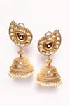 Shop_Anjali Jain_Gold Plated Stone Paisley Carved Jhumkas _Online_at_Aza_Fashions