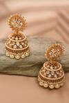 Shop_Anjali Jain_Gold Plated Kundan Pearl Drops Jhumkas_at_Aza_Fashions