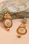 Shop_Anjali Jain_Gold Plated Bead Peacock Carved Earrings _at_Aza_Fashions