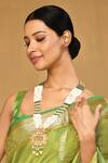 Buy_Anjali Jain_Green Pearls Carved Kundan Pendant Necklace _at_Aza_Fashions