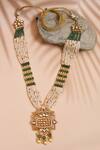 Shop_Anjali Jain_Green Pearls Carved Kundan Pendant Necklace _at_Aza_Fashions